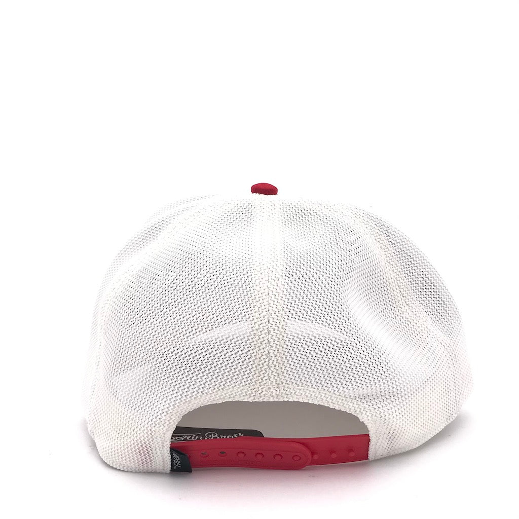 Cappellino Menace suede bianco-rosso