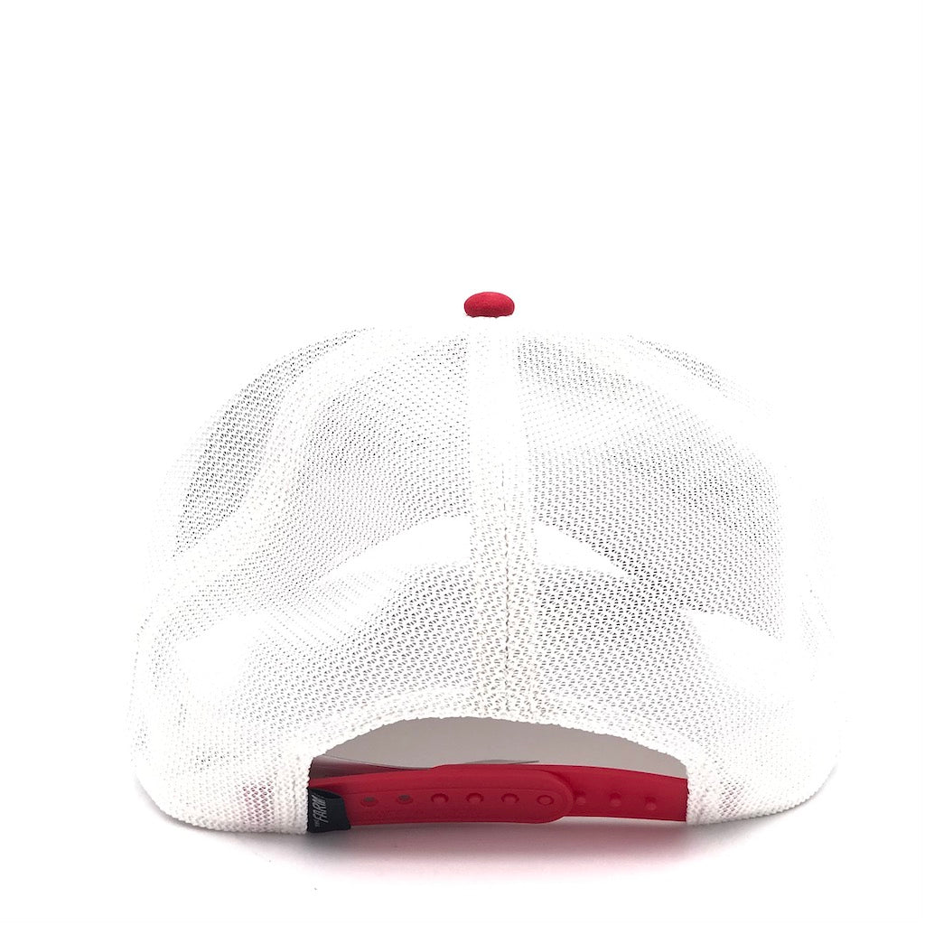 Cappellino Beware suede bianco-rosso