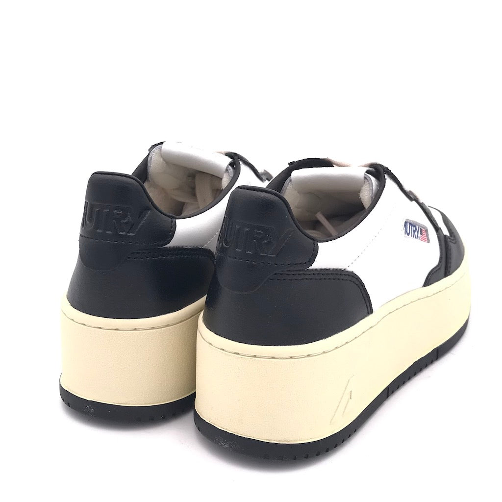 Sneakers Platform low in pelle nera e bianca