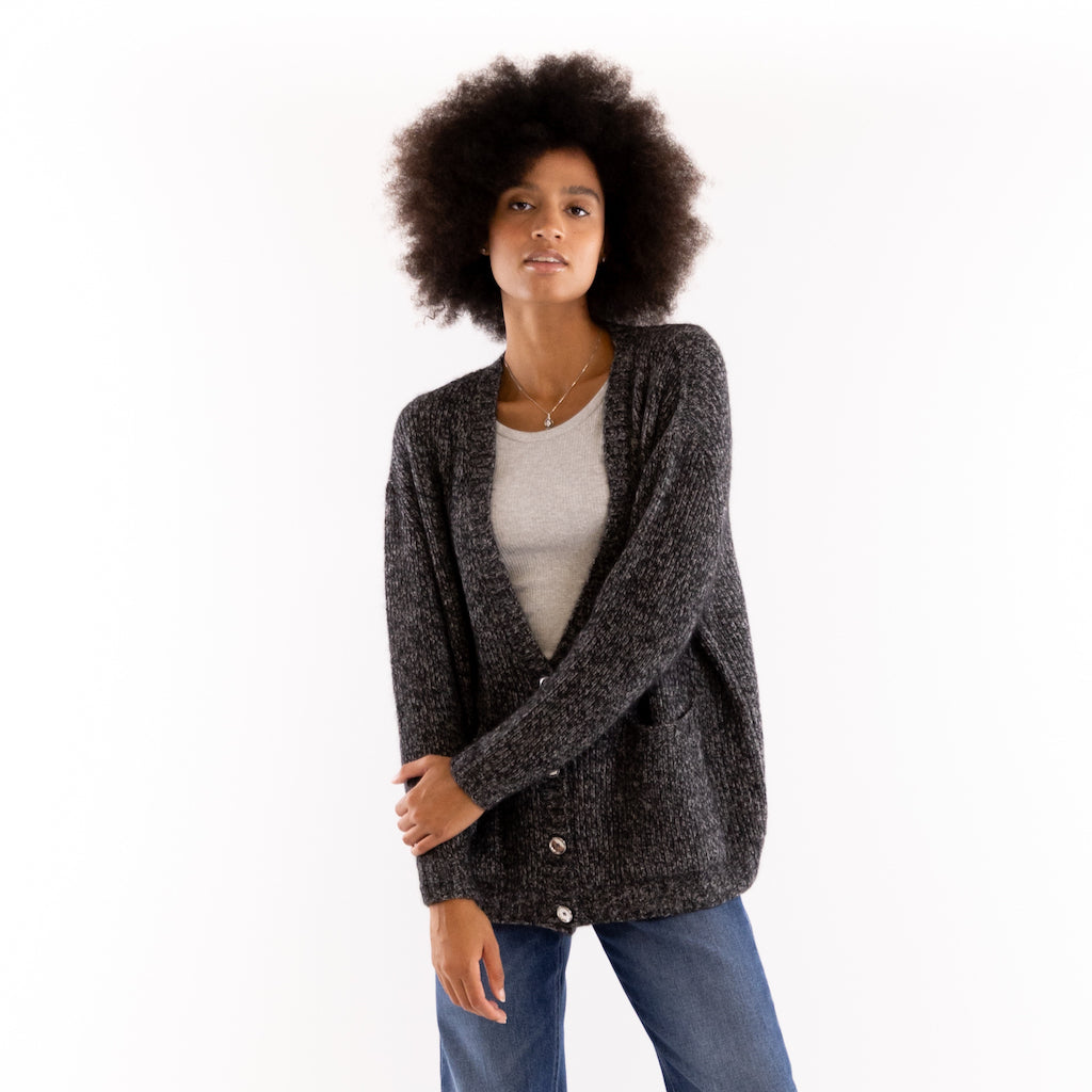 Cardigan Erbaceo mouline grigio-nero