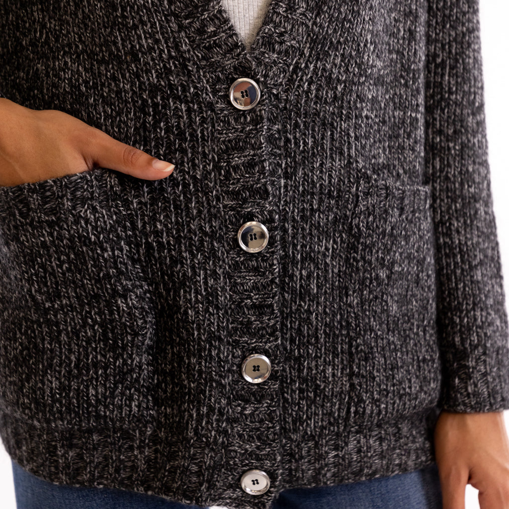 Cardigan Erbaceo mouline grigio-nero