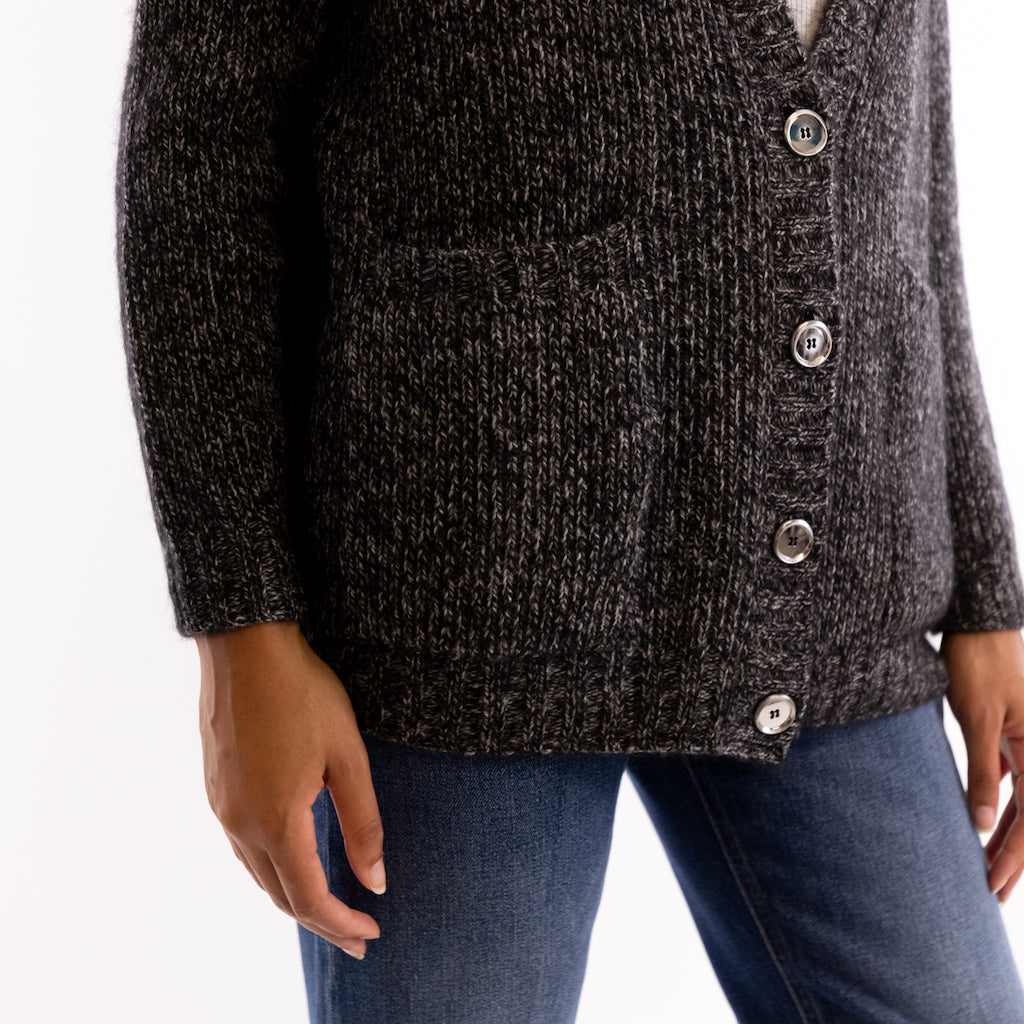 Cardigan Erbaceo mouline grigio-nero