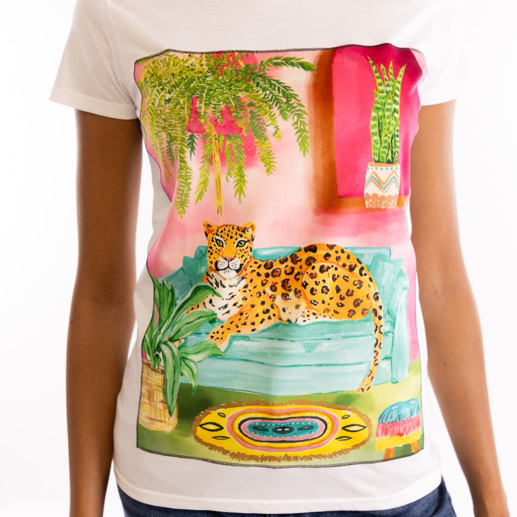 T-shirt Tiger sofa girocollo bianca