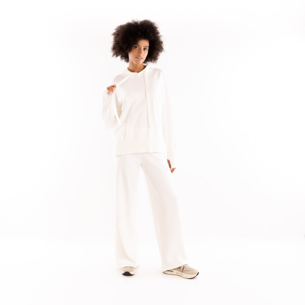 Pantalone a palazzo in maglia off white