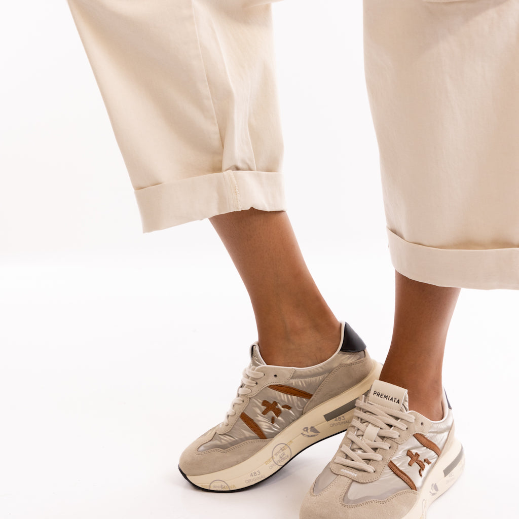 Pantaloni cargo Ronfare oversize latte