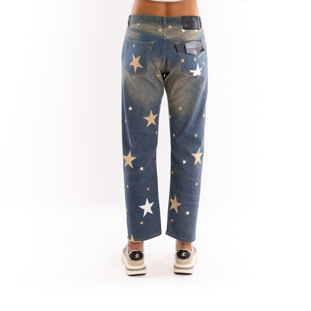 Jeans Boy friend cream stelle bianche-gold