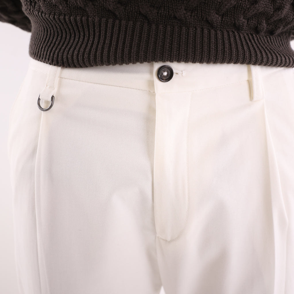 Pantalone in tessuto manopesca panna