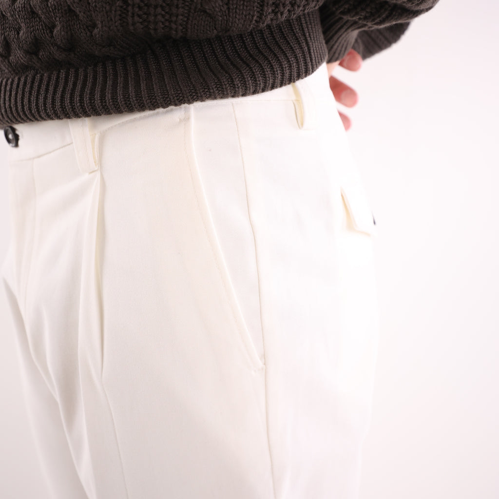 Pantalone in tessuto manopesca panna