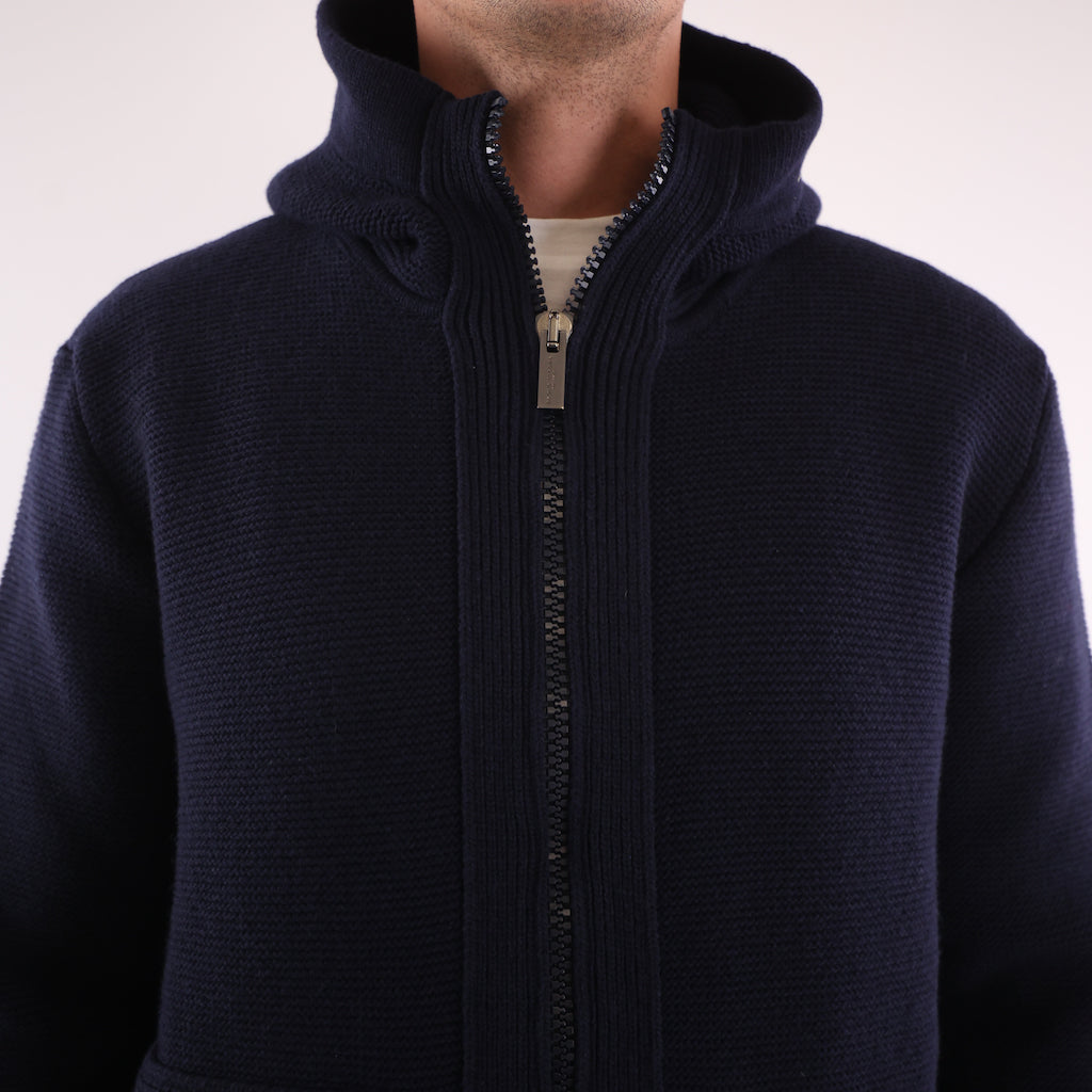 Giubbotto maglia cappuccio blu