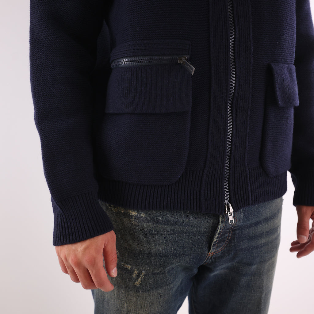 Giubbotto maglia cappuccio blu