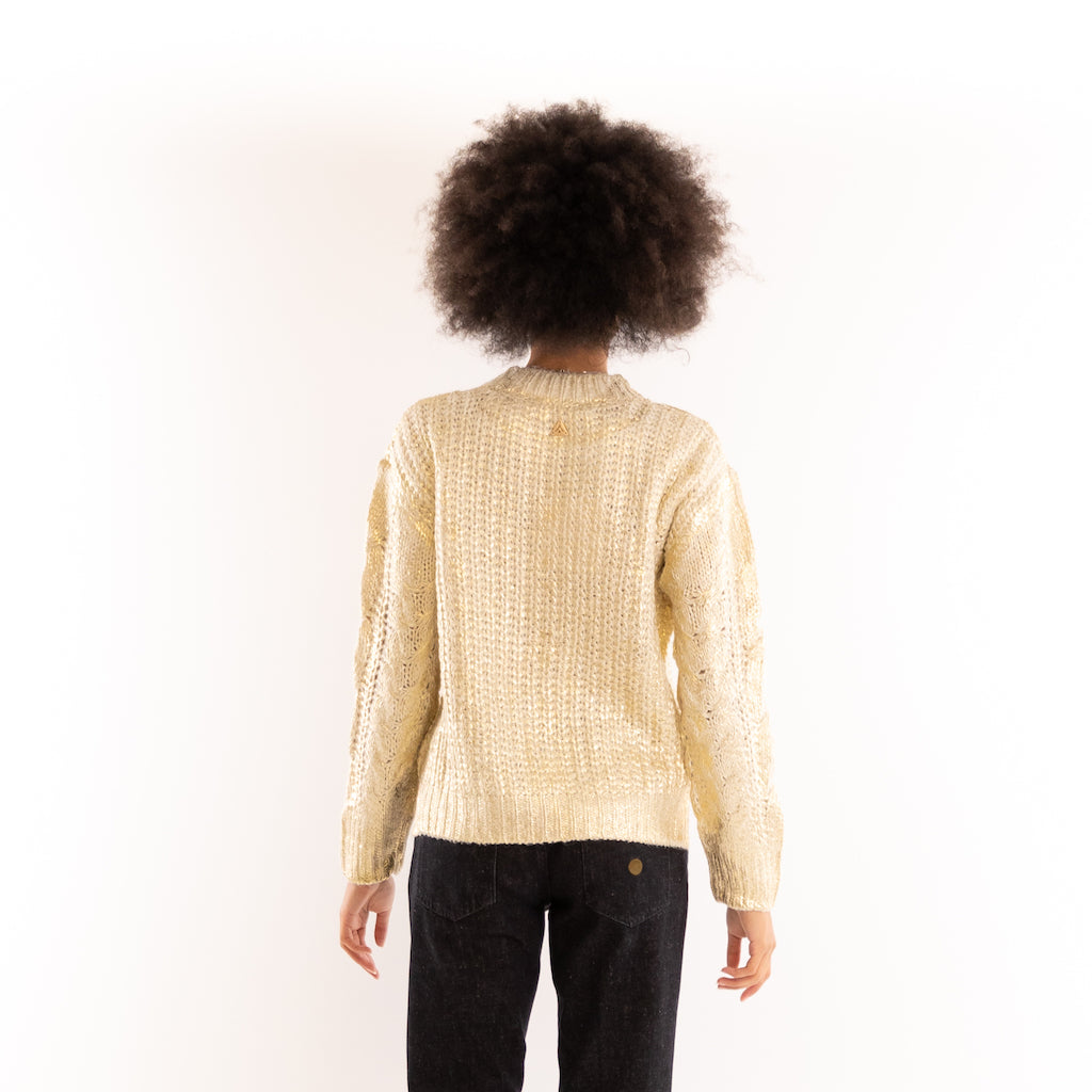 Maglione con spalmatura gold