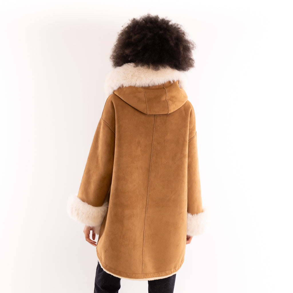 Parka in Eco-montone reversibile cammello