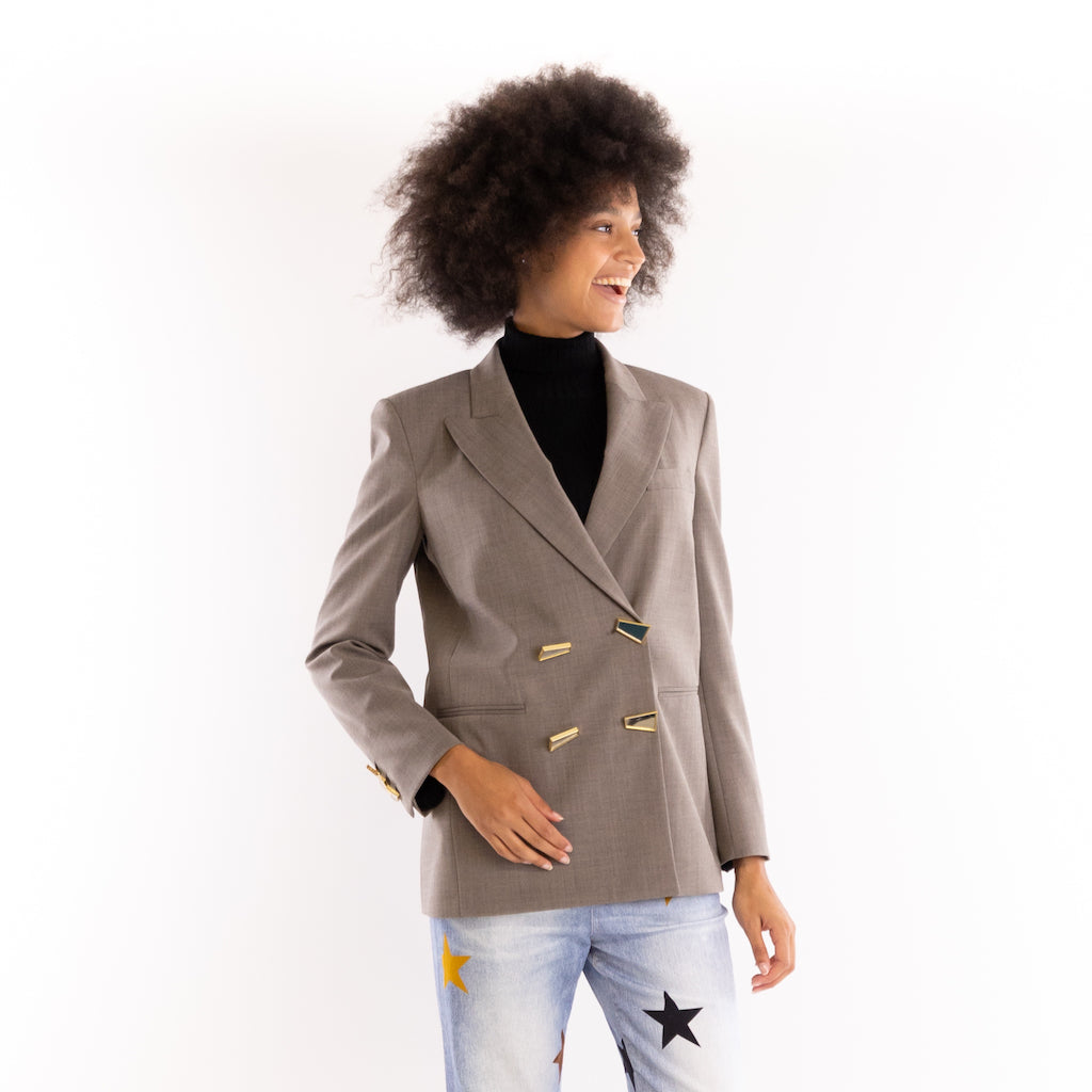 Blazer Elice fresco lana beige con bottoni geometrici