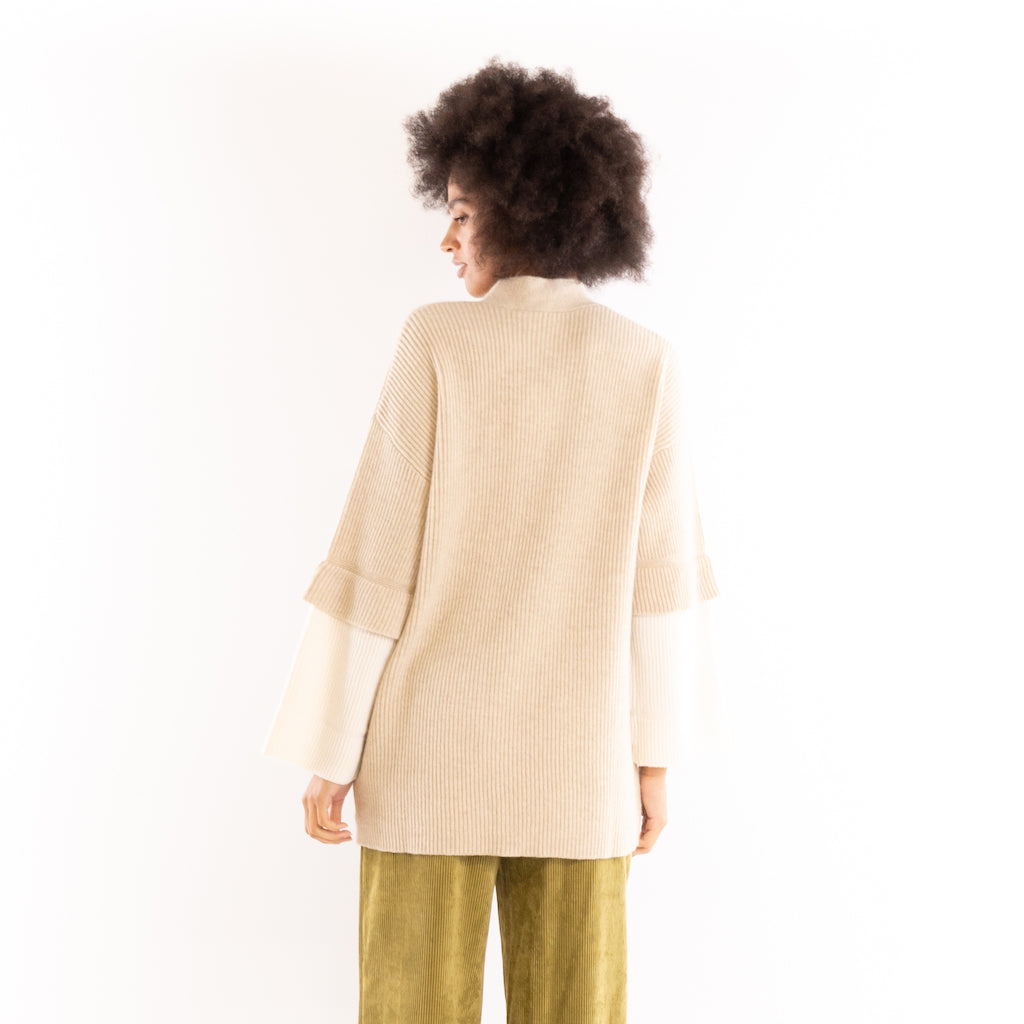 Maglione cardigan camel