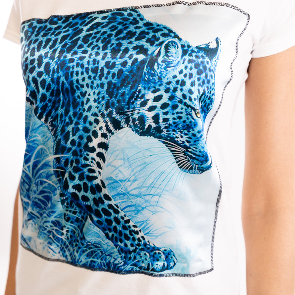 T-shirt Jaguar blu girocollo bianca