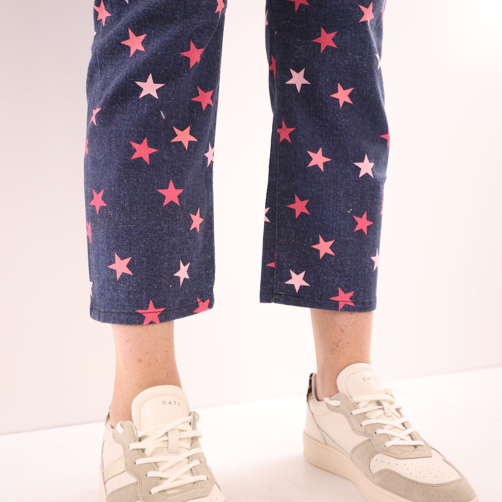 Jeans Loose blu scuro stelle fuxia