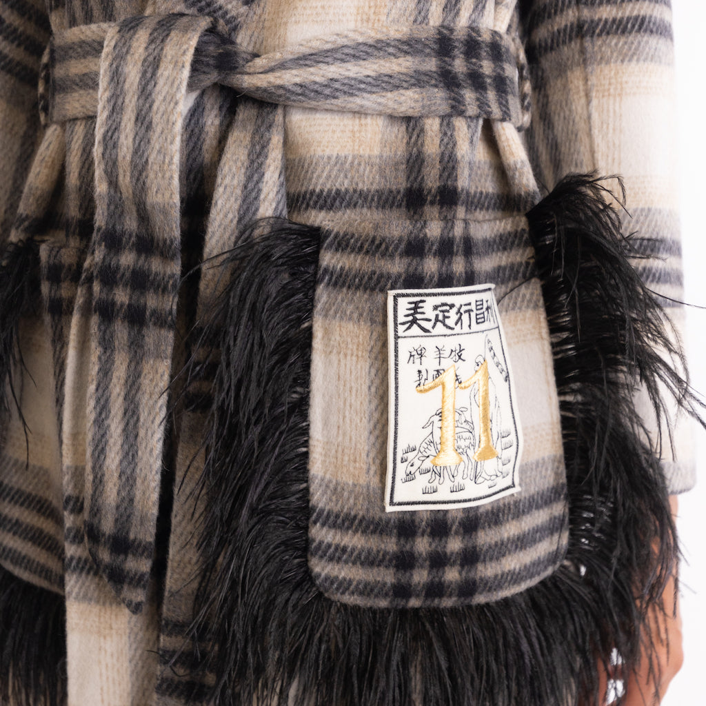 Cappotto piume check nero