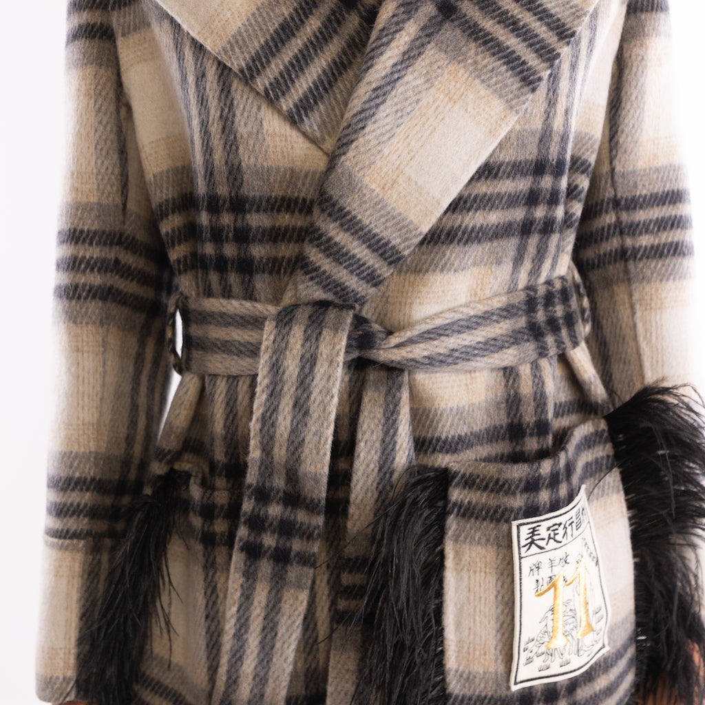 Cappotto piume check nero