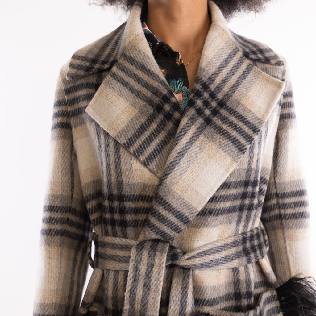 Cappotto piume check nero