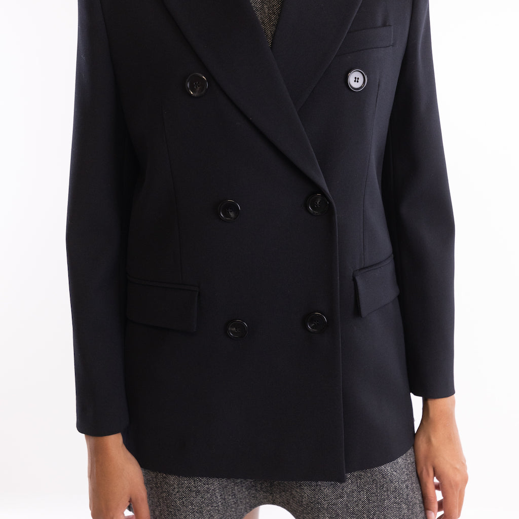 Blazer Guinea doppiopetto oversize in twill misto lana nero