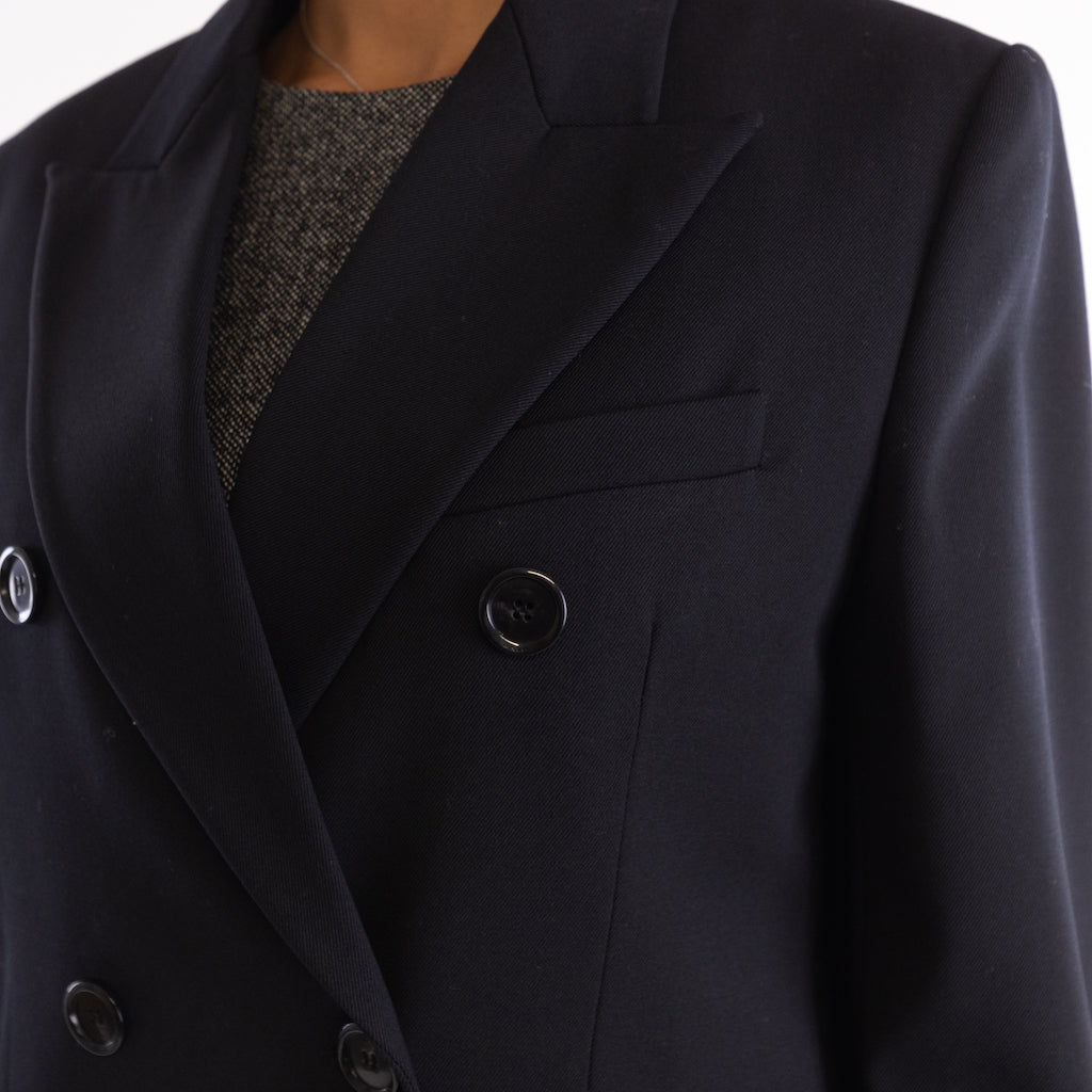 Blazer Guinea doppiopetto oversize in twill misto lana nero