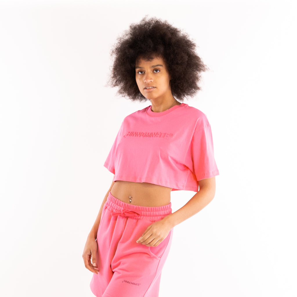 T-shirt cropped in cotone fuxia