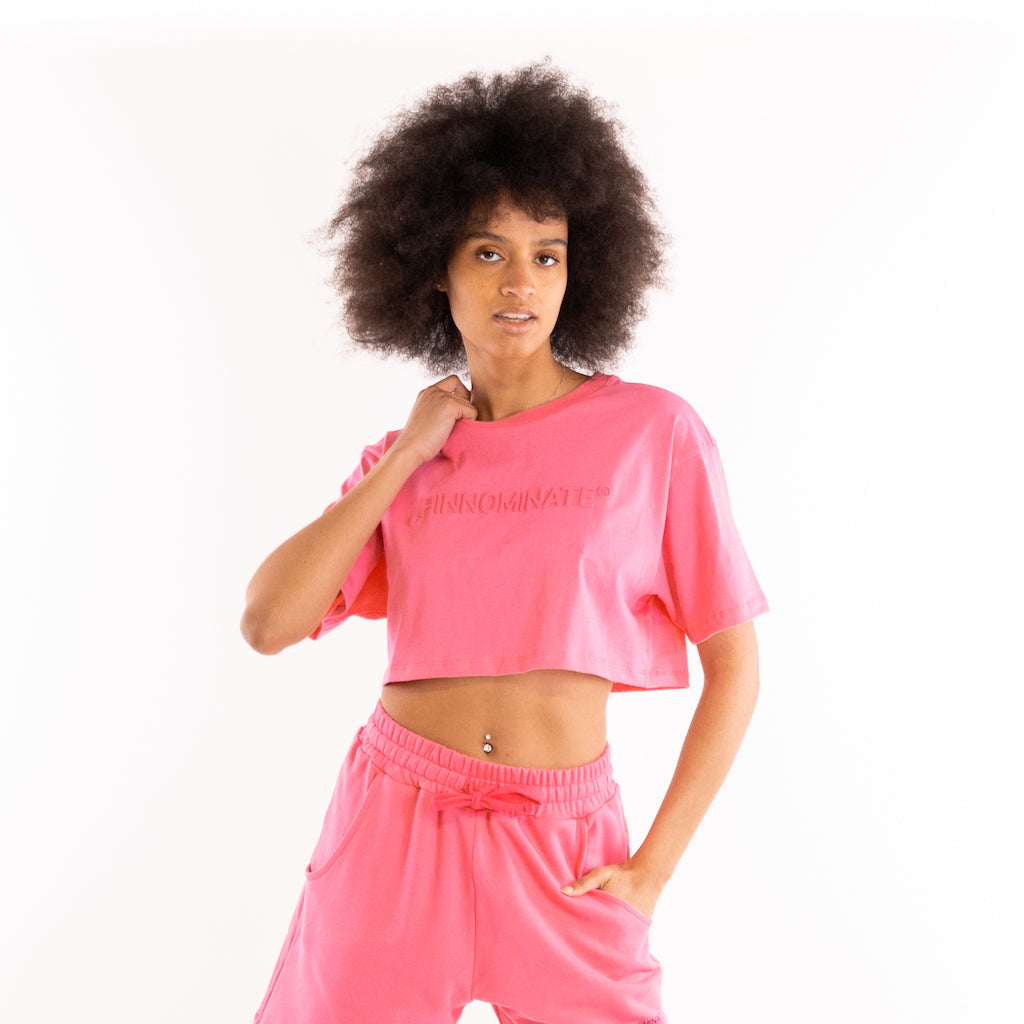 T-shirt cropped in cotone fuxia