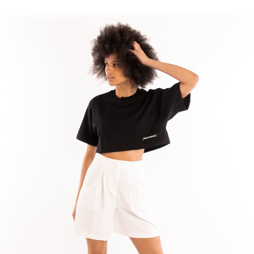 T-shirt cropped in cotone nero