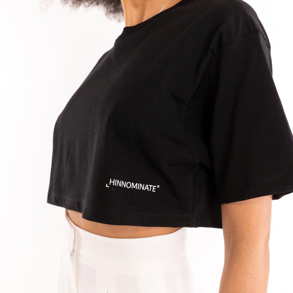 T-shirt cropped in cotone nero
