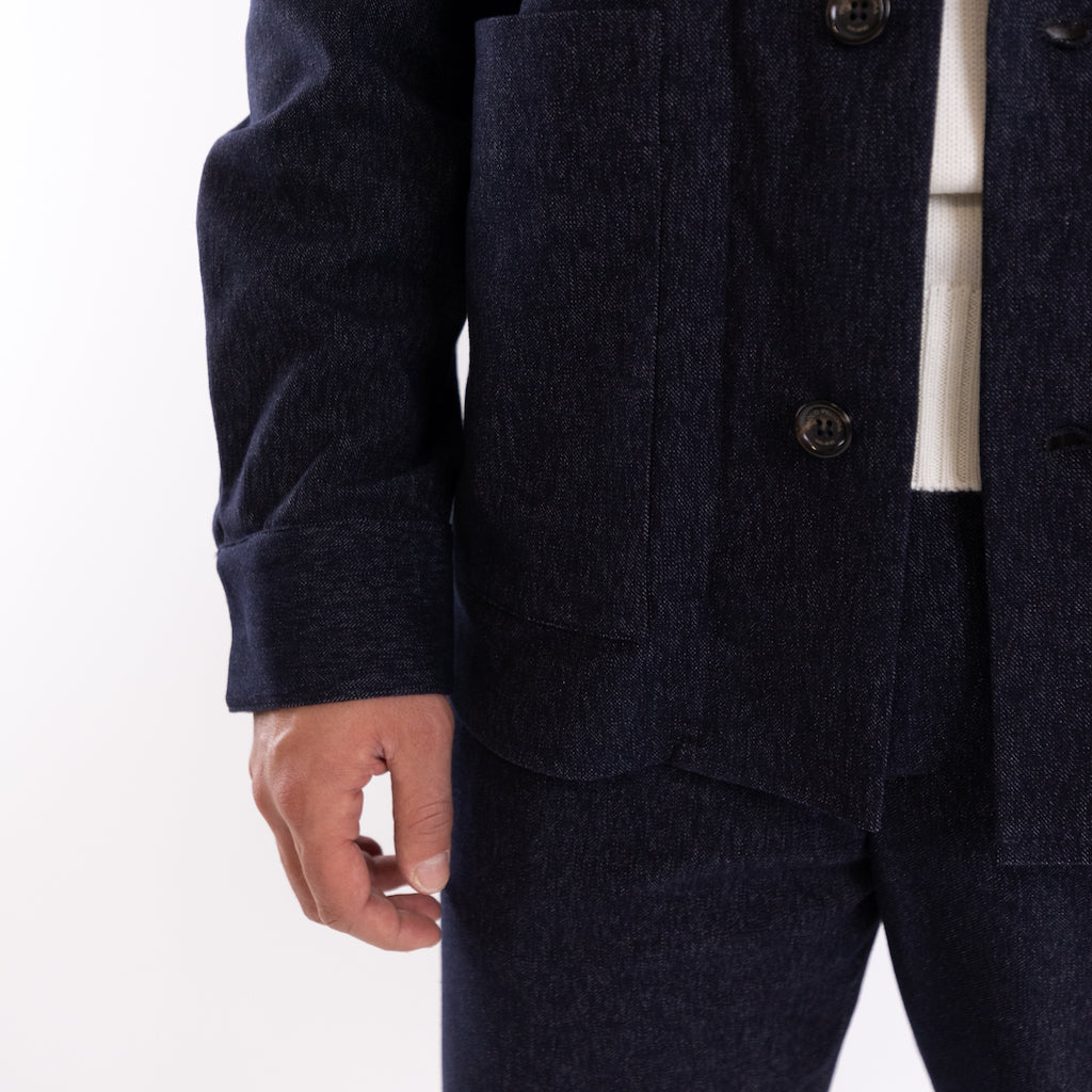 Field jacket in tessuto blu effetto jeans