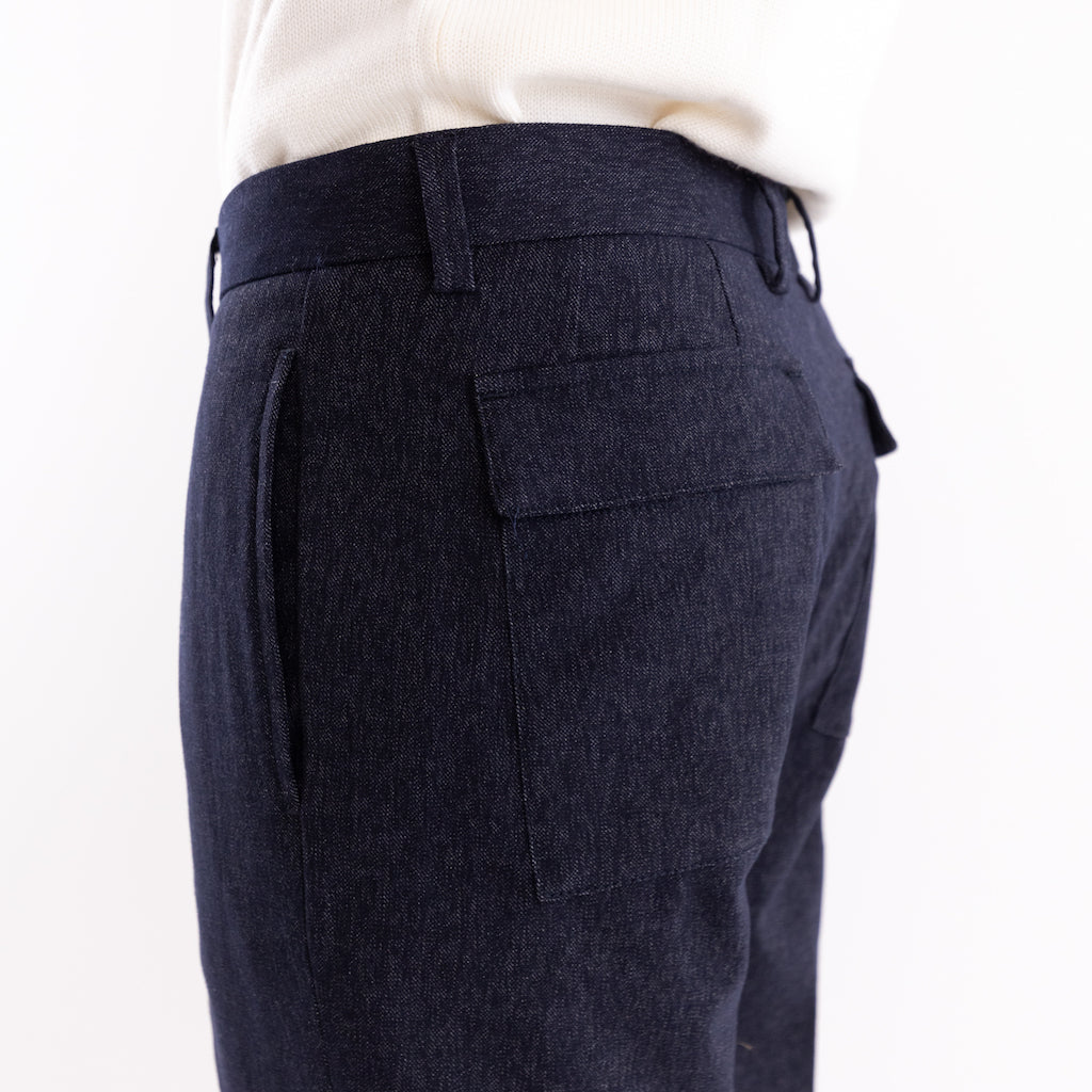 Pantalone in tessuto blu effetto jeans