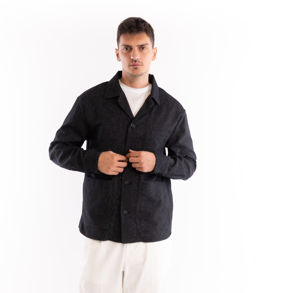 Field jacket in tessuto nero effetto jeans