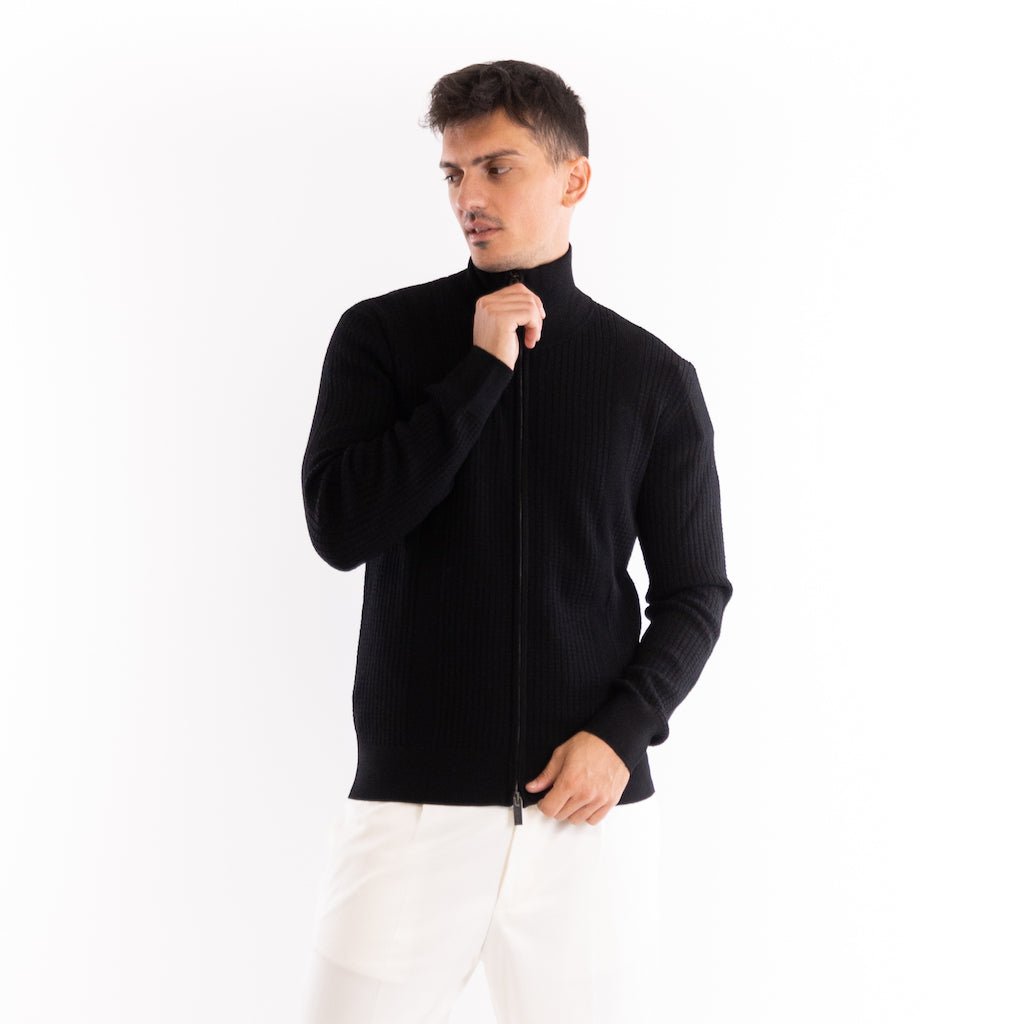 Maglione cardigan full zip nero