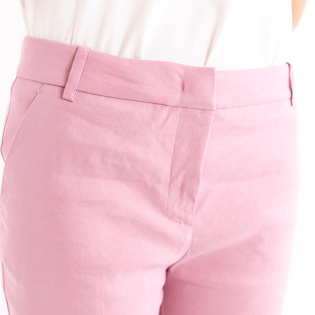 Pantalone Bello in lino stretch rosa