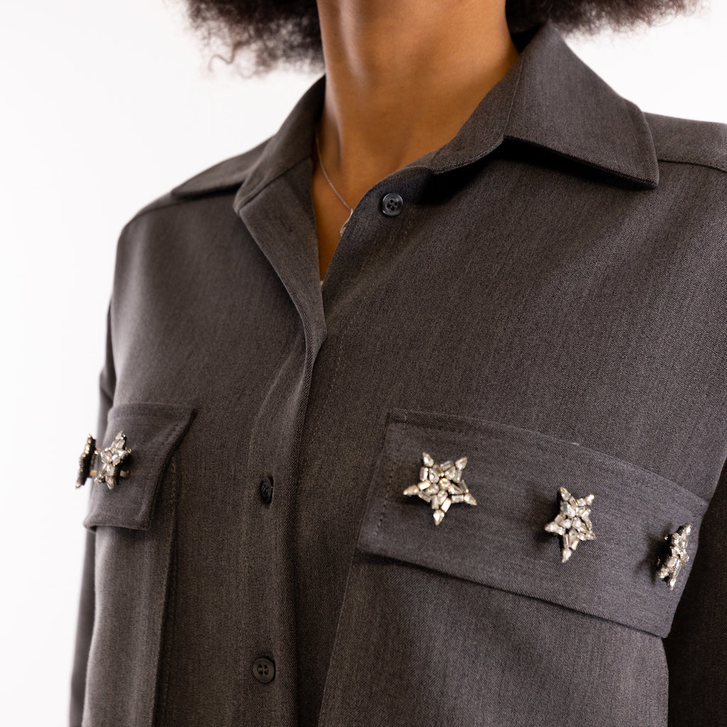 Giacca-camicia grigia strass