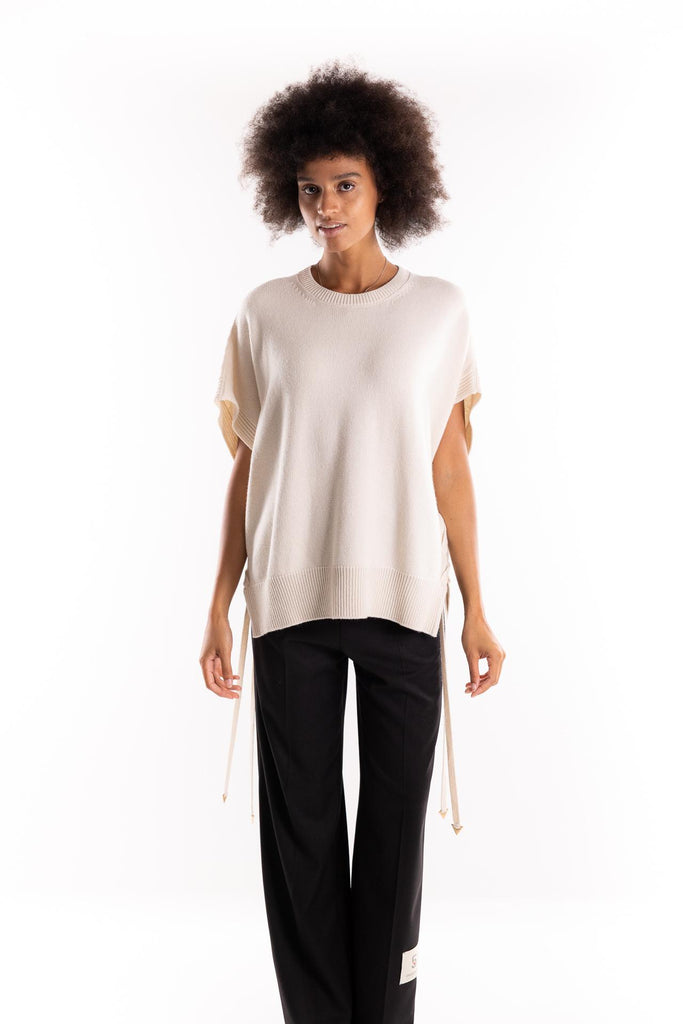 Maglia gilet in lana burro MGKD11055 PANNA AKEP 