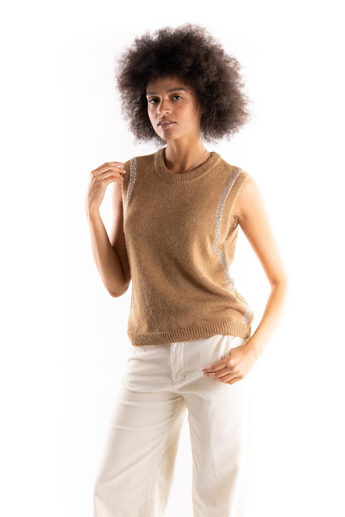 Gilet Maciva in maglia beige con strass MACIVA BEIGE H2O 
