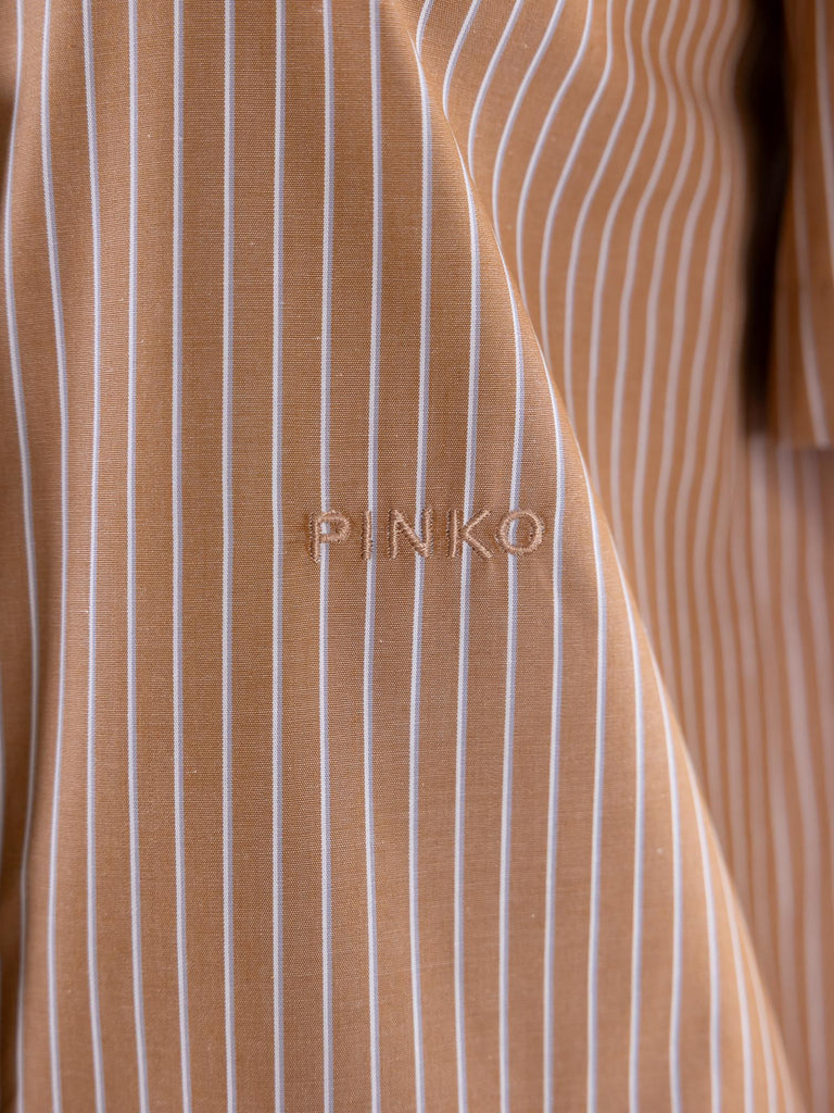 Camicia bowling Innuendo in cotone a righe verticali marrone-bianco 104779 A2FHLZ1 PINKO 
