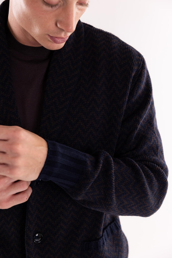 Maglia cardigan misto lana blu-marrone OF1F2W5M041 BLU-MARRONE OUTFIT 
