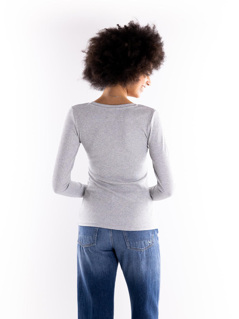 T-shirt manica lunga a costine grigio BUW24510 GRIGIO BRAND UNIQUE 
