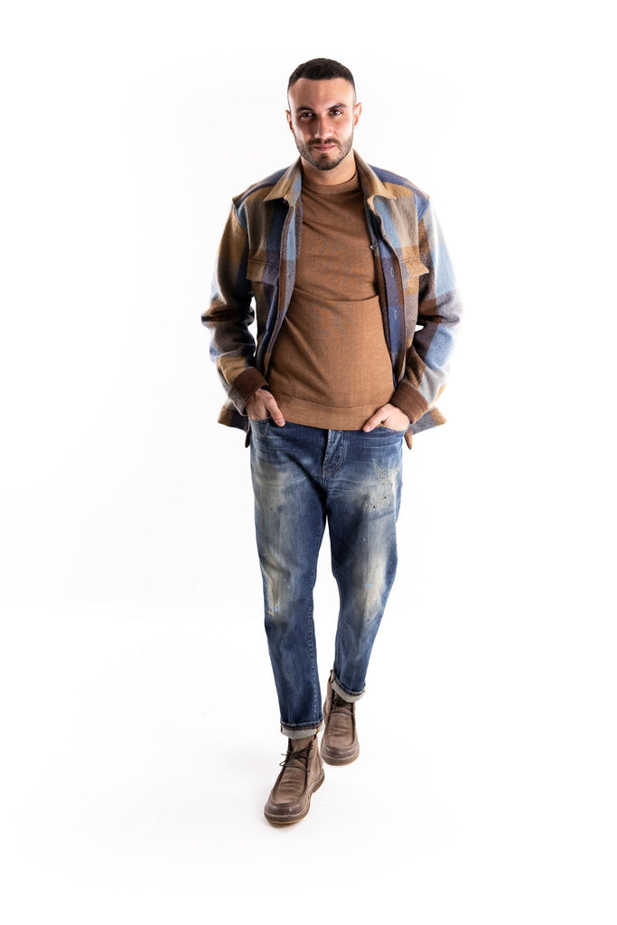 Overshirt in lana con stampa check 91310 MULTICOLOR XACUS 
