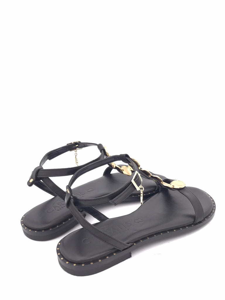 Sandalo nero con accessorio oro 621707 NERO CARYATIS 