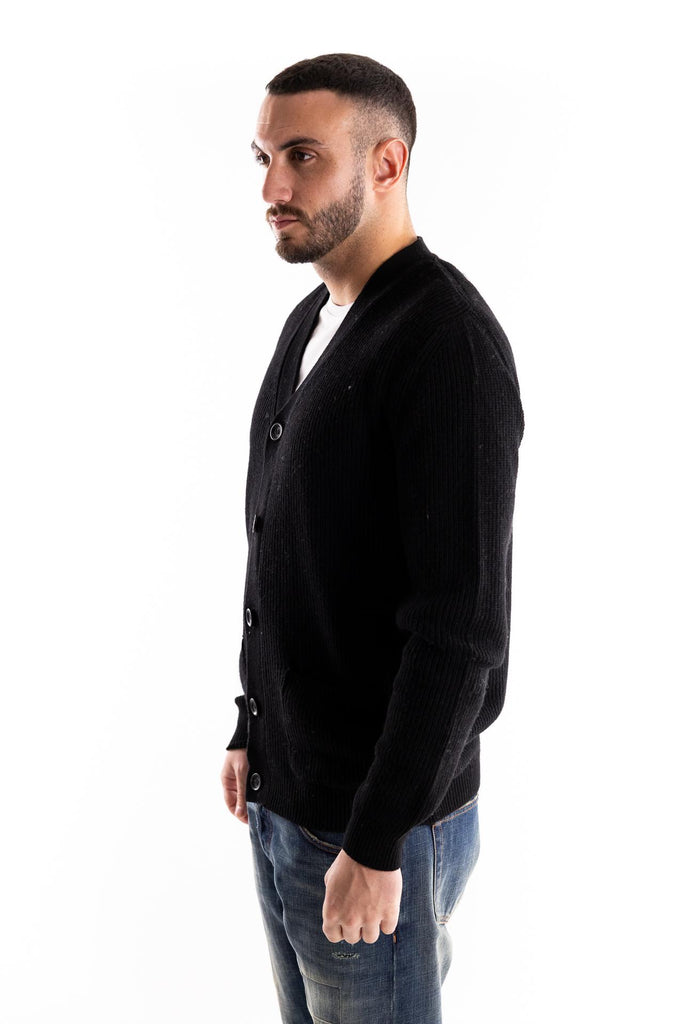 Maglia cardigan in lana nera W5M037 NERO OUTFIT 