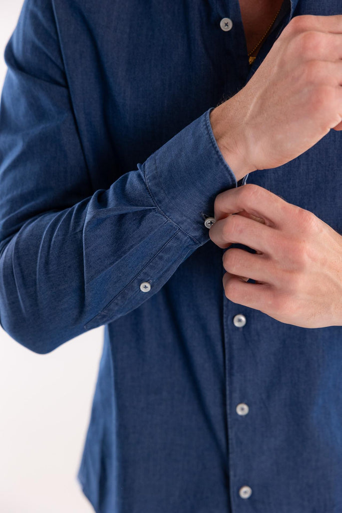 Camicia collo francese in tela denim blu 11296 002BLU XACUS 