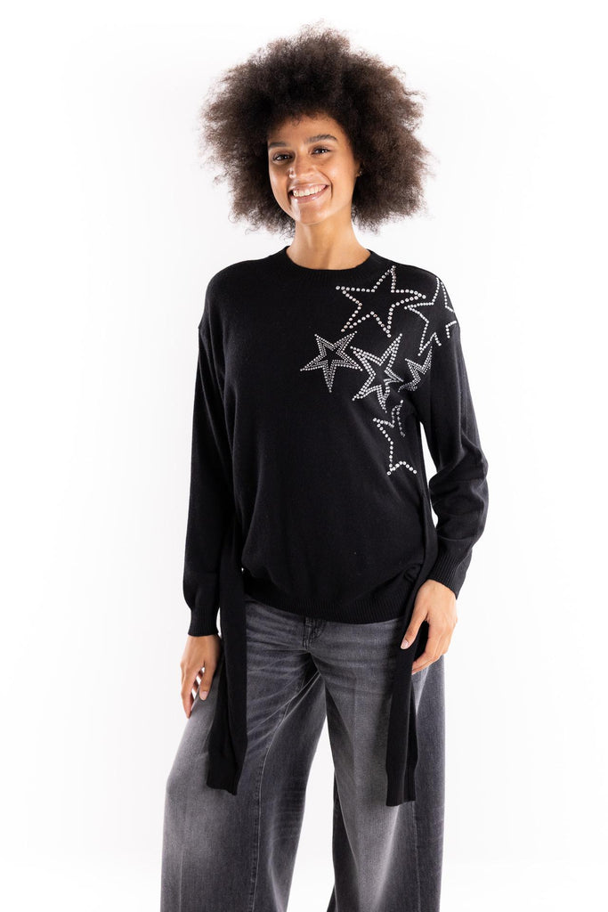 Maglia legata in vita nera con strass BUW25110 NERO BRAND UNIQUE 