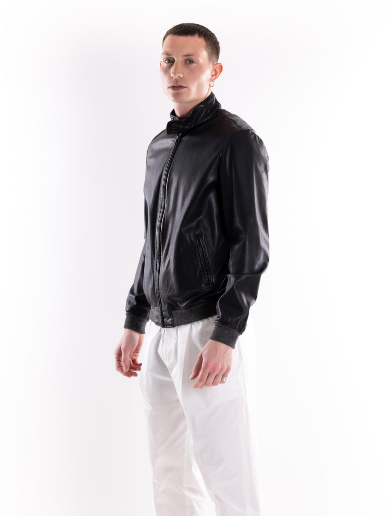 Bomber uomo in pelle microforata nero MRS224 NERO MINORONZONI 