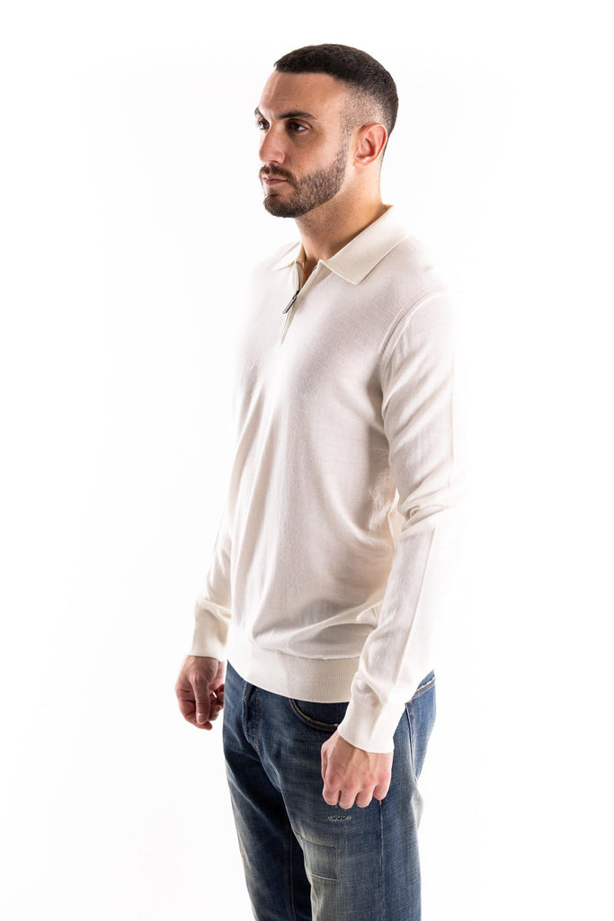 Maglia polo con zip finezza 16 color panna A002 PANNA PAOLO PECORA 