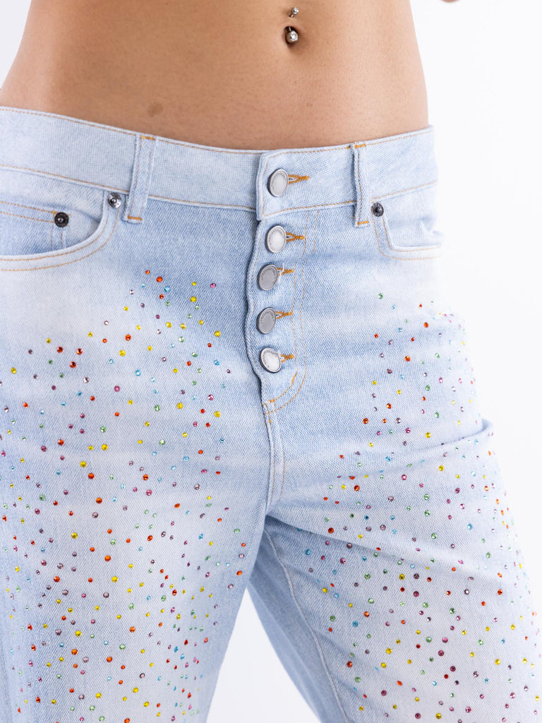 Jeans donna loose strass multicolor