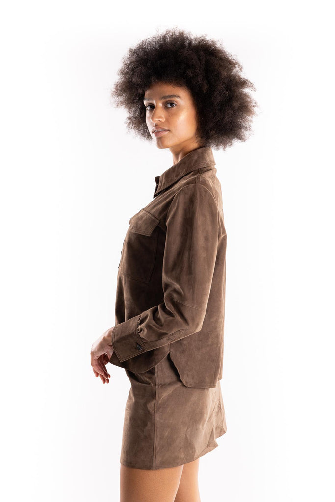 Giacca camicia Gioco in suede marrone 2523446041200 001MARRONE MARELLA 