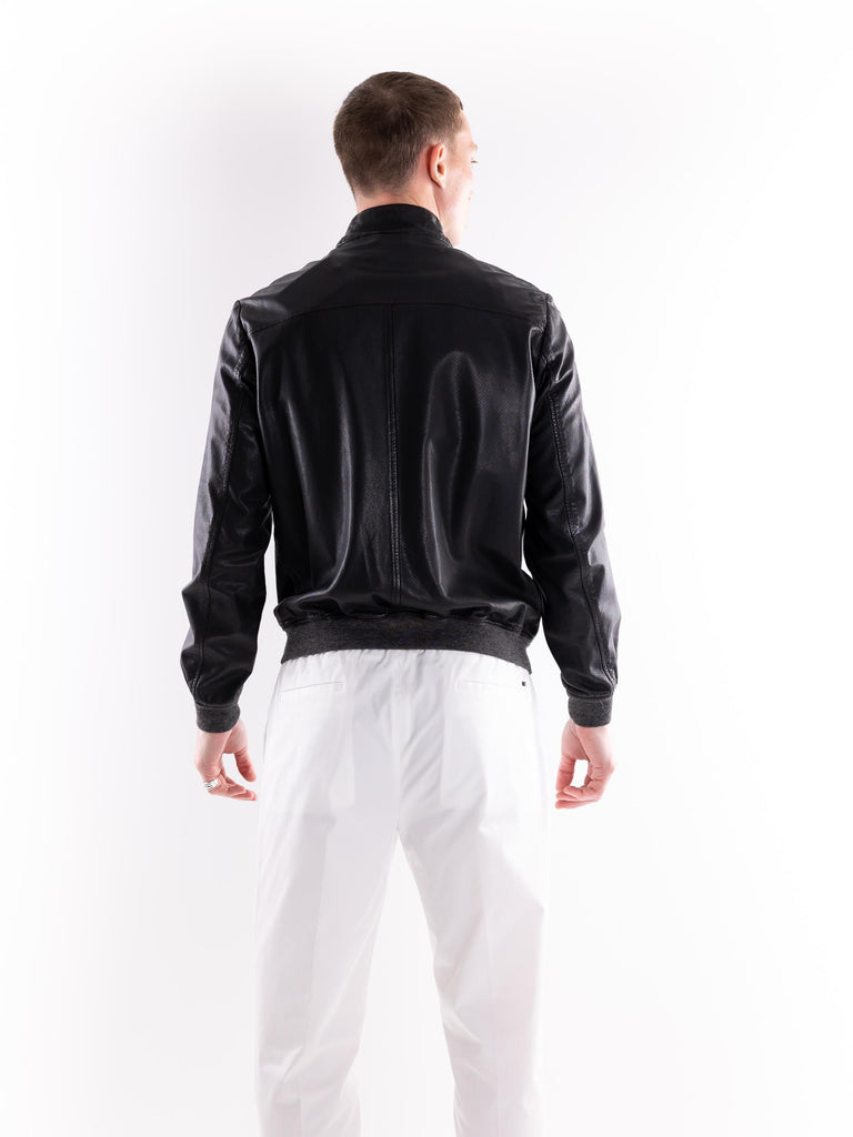 Bomber uomo in pelle microforata nero MRS224 NERO MINORONZONI 